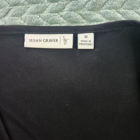 Susan Graver black 3/4 sleeve Liquid Knit Top size medium Ruffle Front - Picture 10 of 10